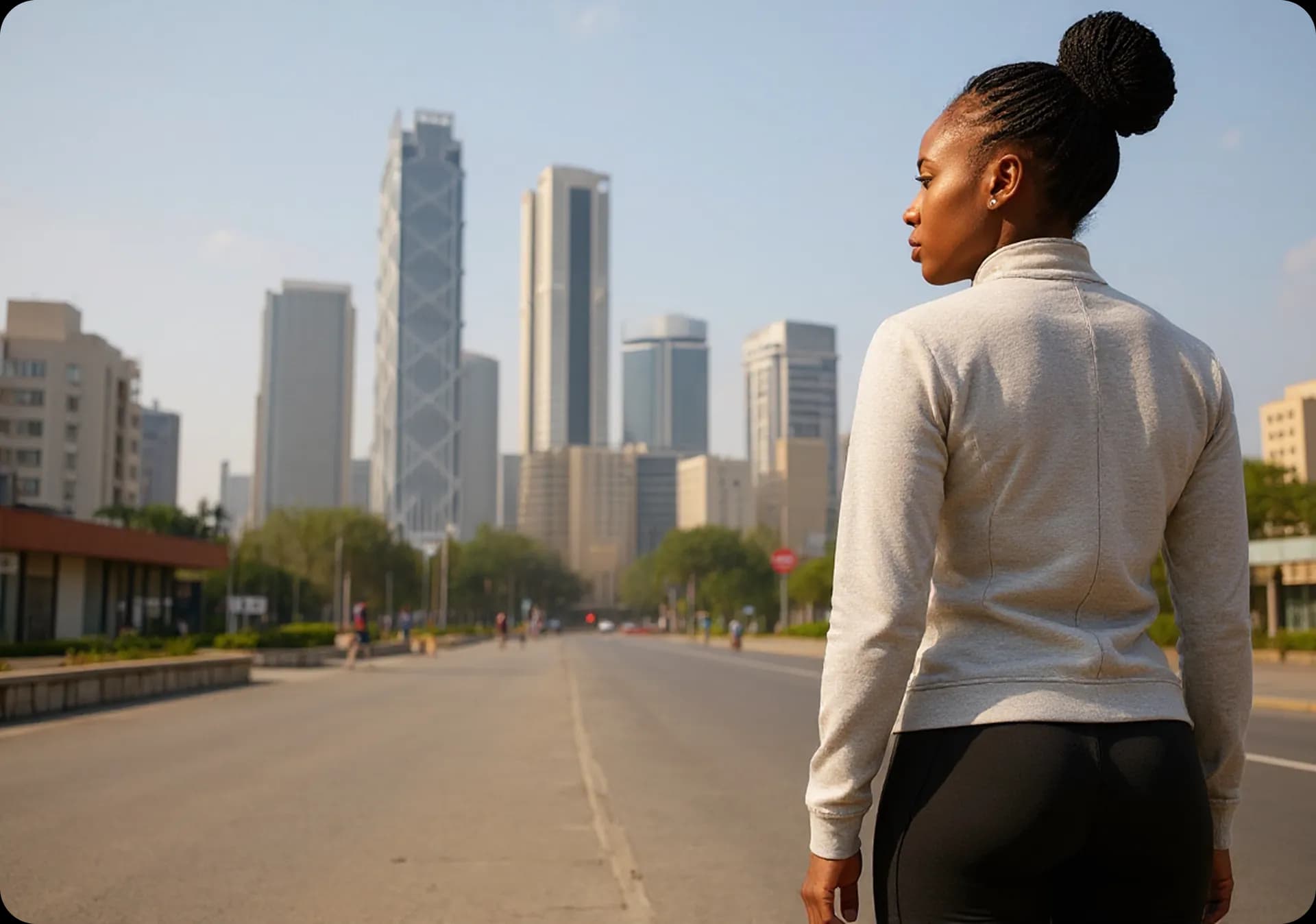 Woman looking at city skyline