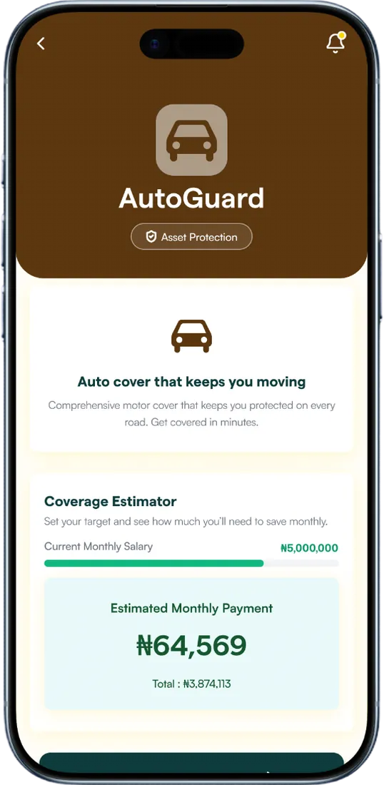 Skydd app showing the Auto Guard motor cover plan