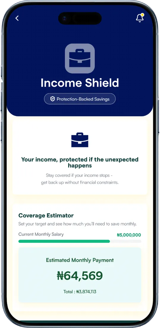 Skydd app showing the Income Shield plan and its coverage estimator
