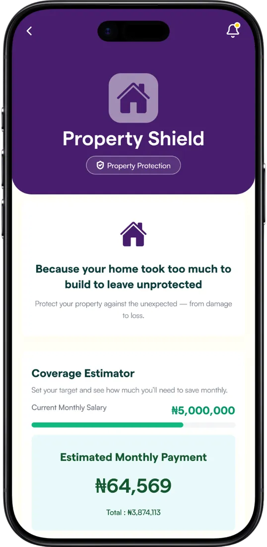 Skydd app showing the Property Shield home cover plan